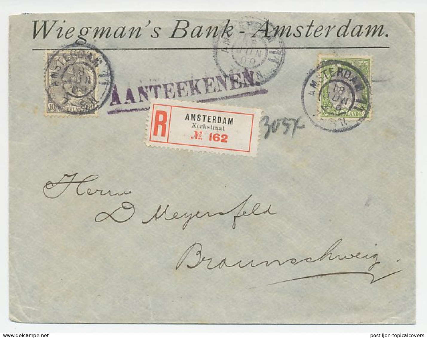 Em. Bontkraag Aangetekend Amsterdam - Duitsland 1909 - Non Classés