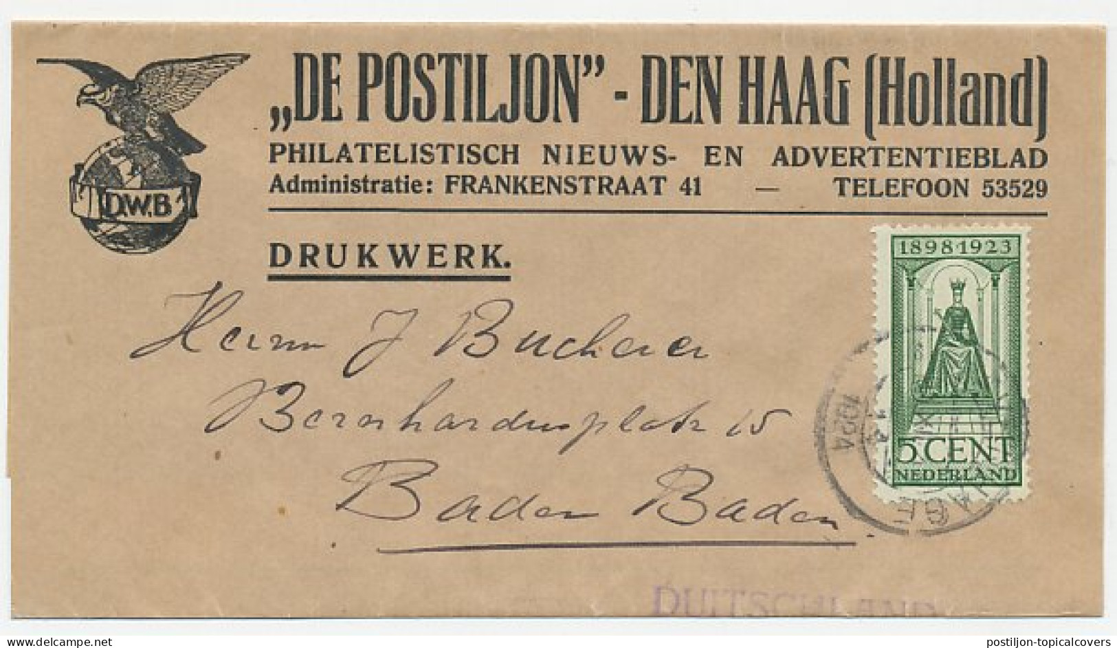 Em. 1923 Drukwerk Wikkel Den Haag - Duitsland 1924 - Non Classés
