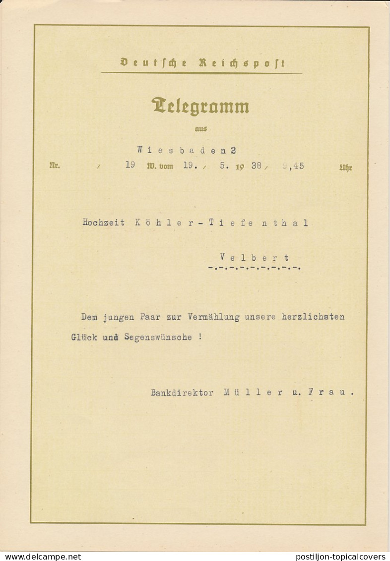 Telegram Germany 1938 - Schmuckblatt Telegramme Baby - Children - Toys - Angels - School - Sonstige & Ohne Zuordnung