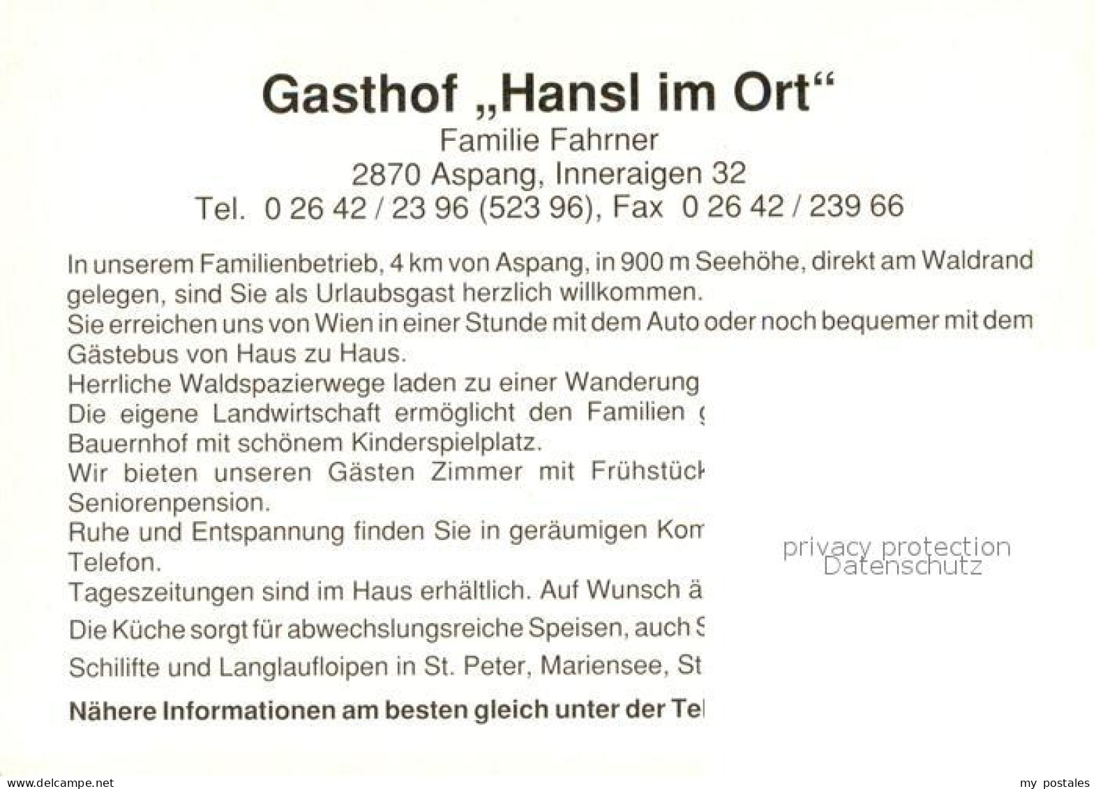 73652214 Aspang-Markt Gasthof Hansl Im Ort Gaststube Kind Mit Reh Bildstock Aspa - Otros & Sin Clasificación