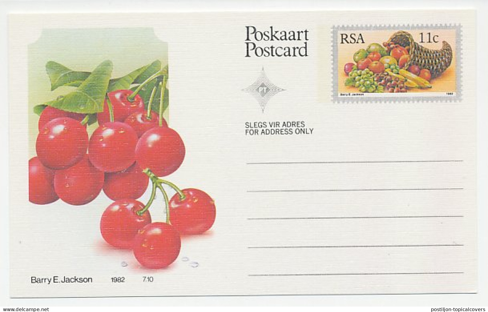 Postal Stationery Republic Of South Africa 1982 Cherries - Cherry - Fruit