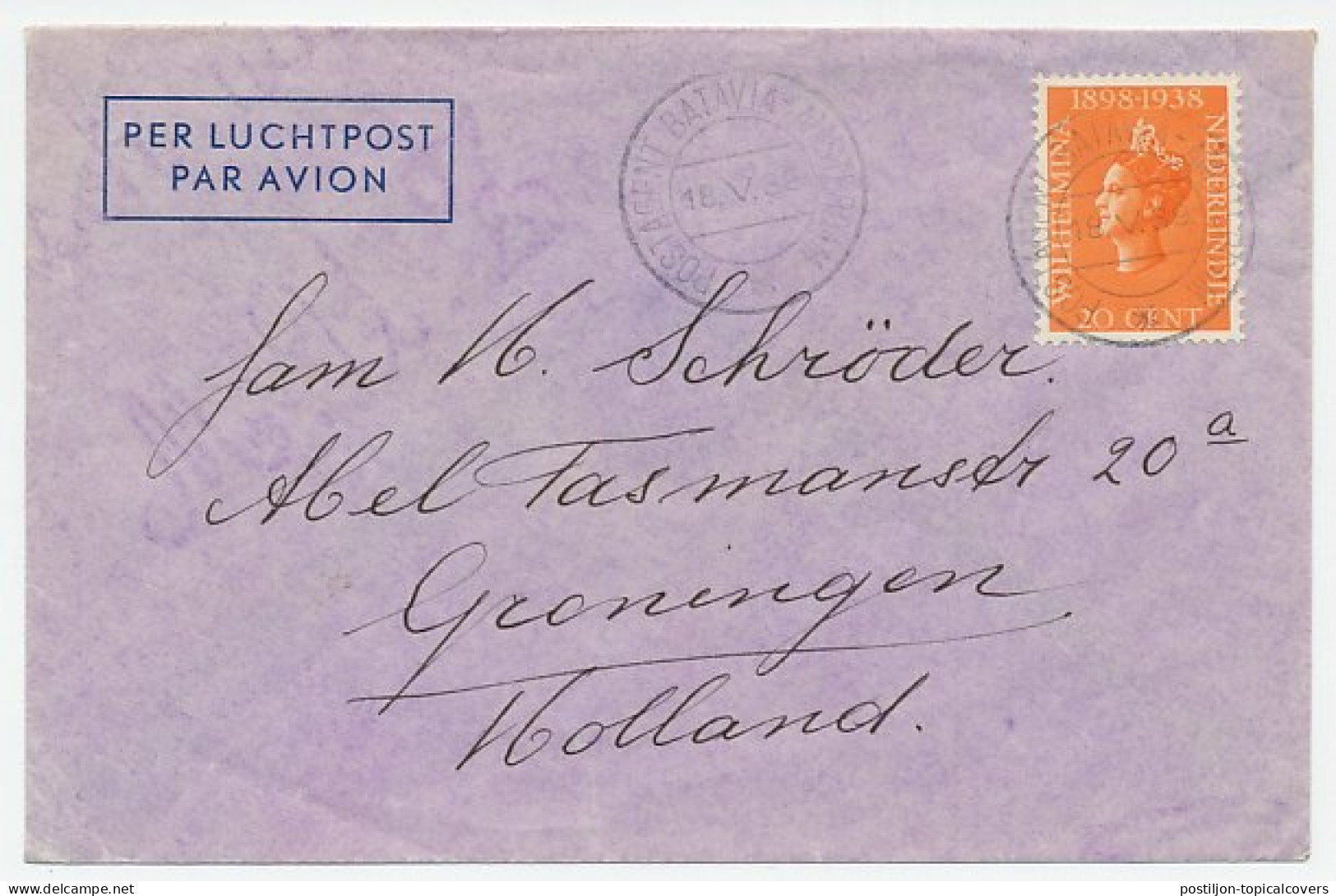 Postagent Batavia - Amsterdam 1939 : Naar Groningen - Unclassified