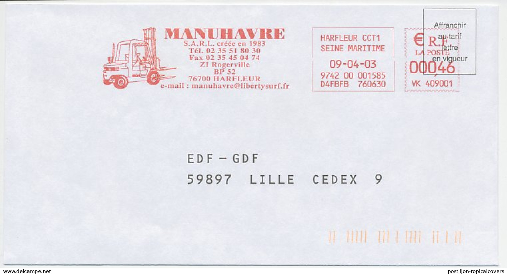 Meter Cover France 2003 Forklift Truck - Sonstige & Ohne Zuordnung