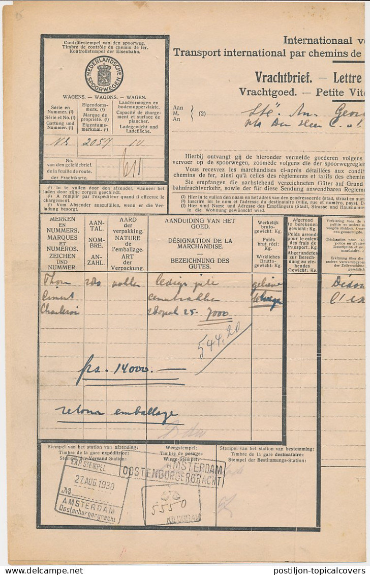 Vrachtbrief N.S. Amsterdam - Belgie 1930 - Non Classés