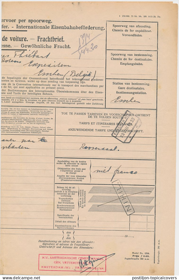 Vrachtbrief N.S. Amsterdam - Belgie 1930 - Non Classés