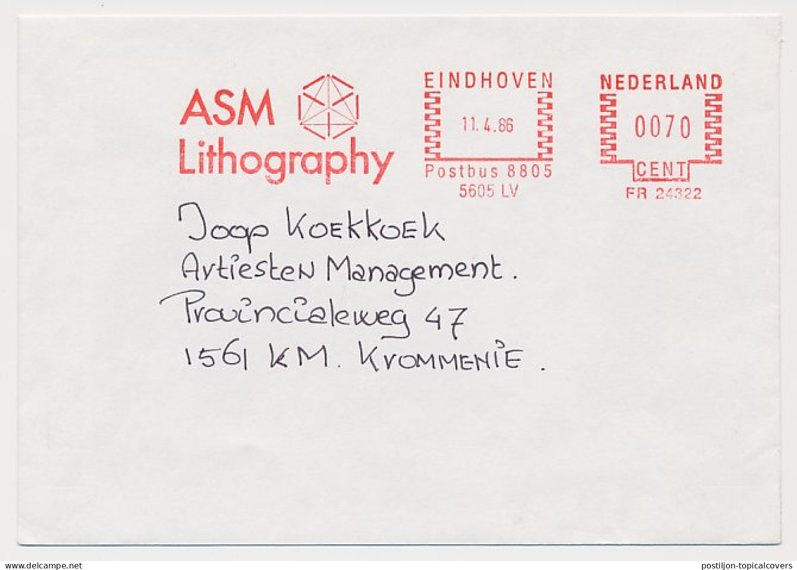 Meter Cover Netherlands 1986 ASM Lithography - Altri & Non Classificati