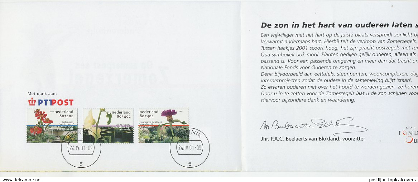 Zomerbedankkaart 2001 - Complete Serie Bijgeplakt - FDC - Ohne Zuordnung