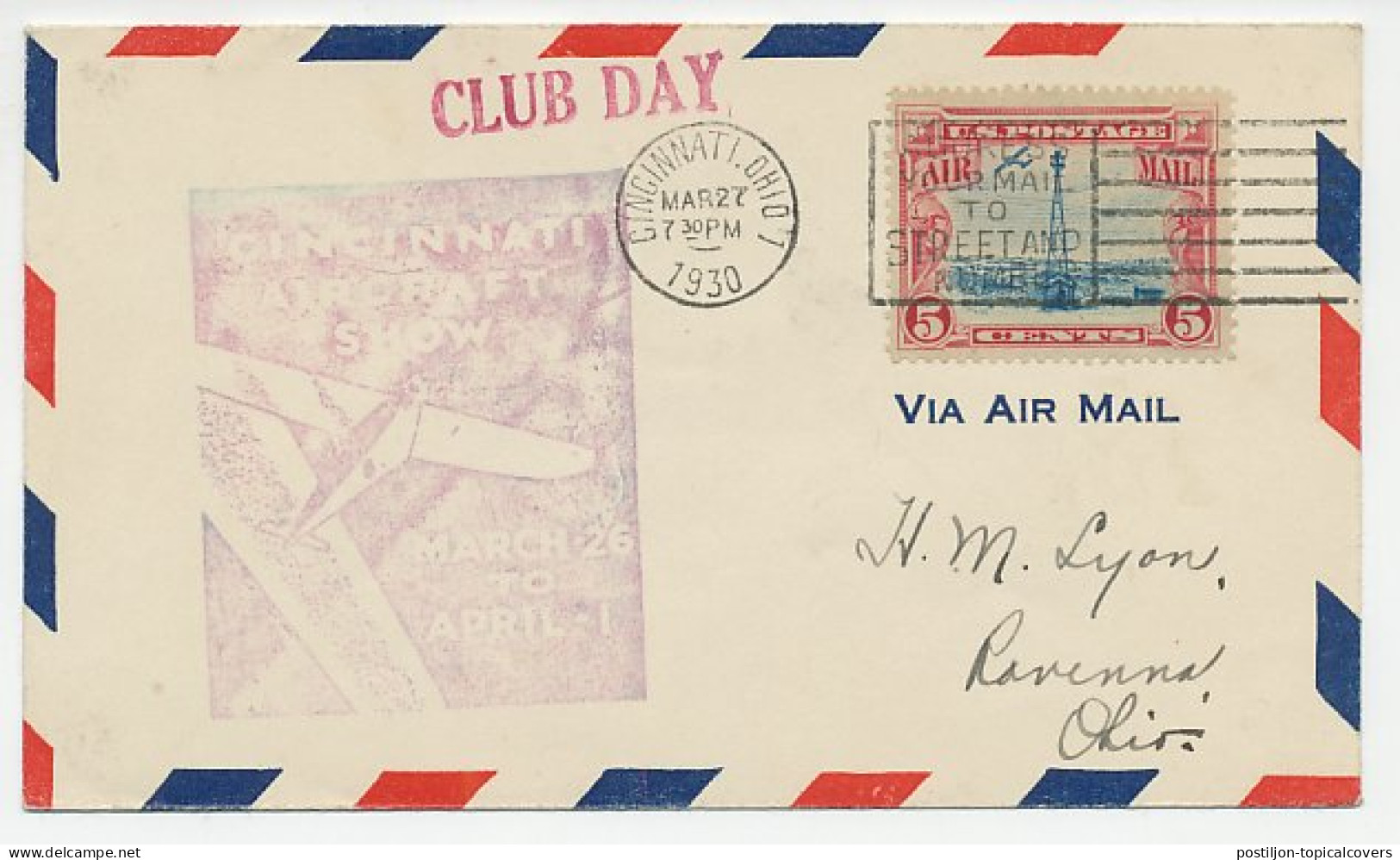 Cover / Postmark USA 1930 Cincinnati Aircraft Show - Aviones