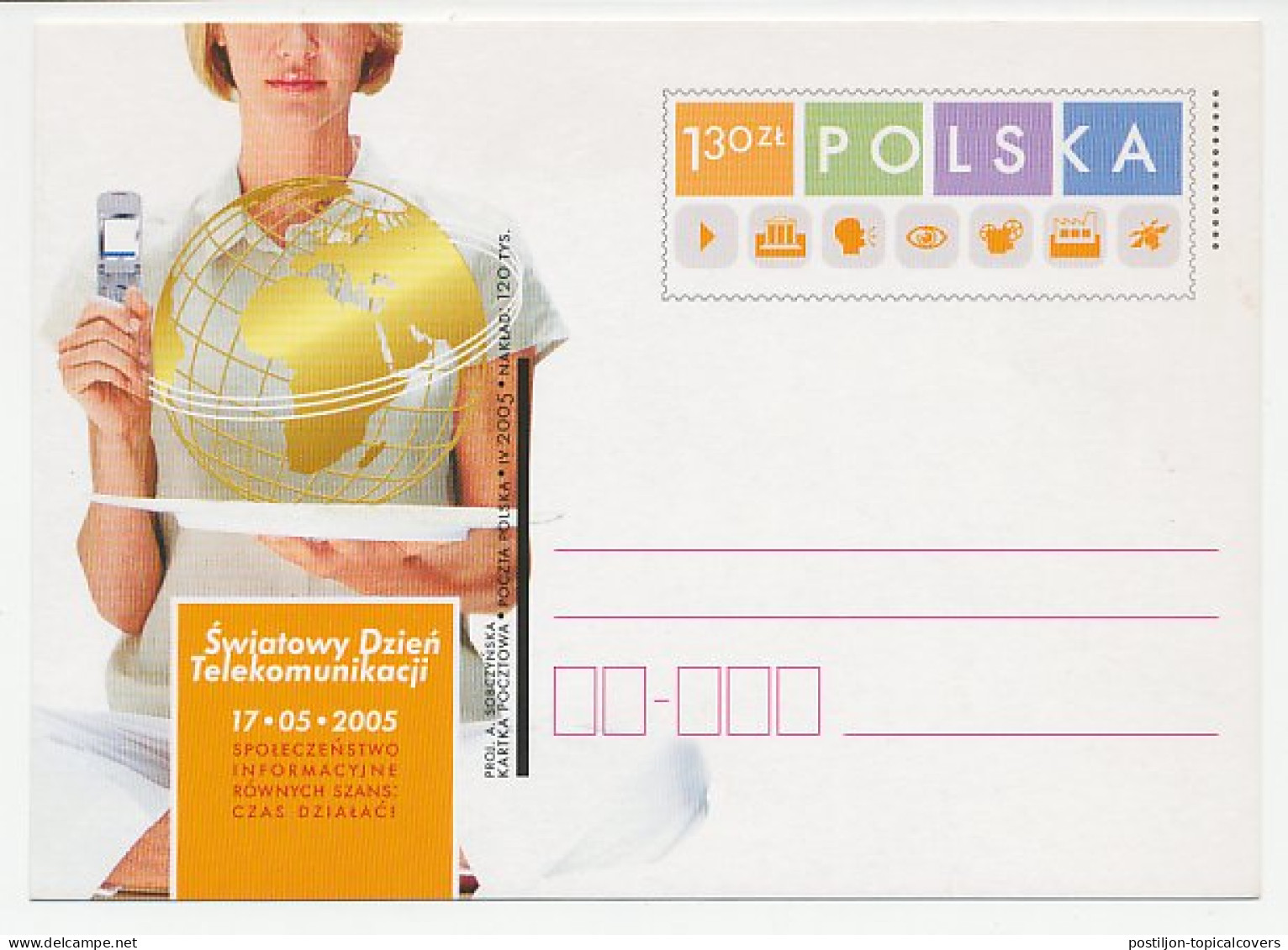 Postal Stationery Poland 2005 Globe - Telecommunication - Geografía