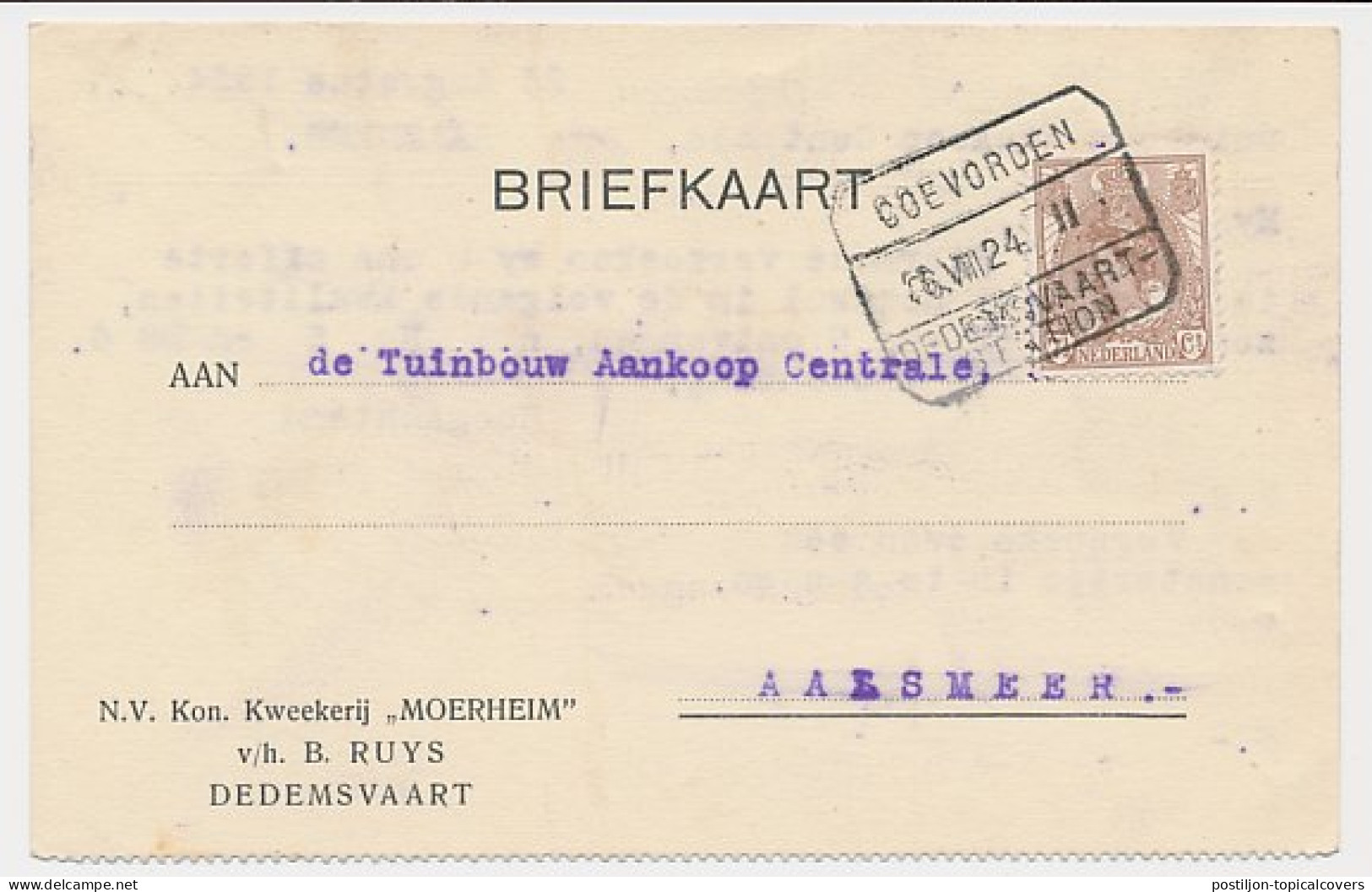Treinblokstempel : Coevorden - Dedemsvaart Station II 1924 - Non Classés