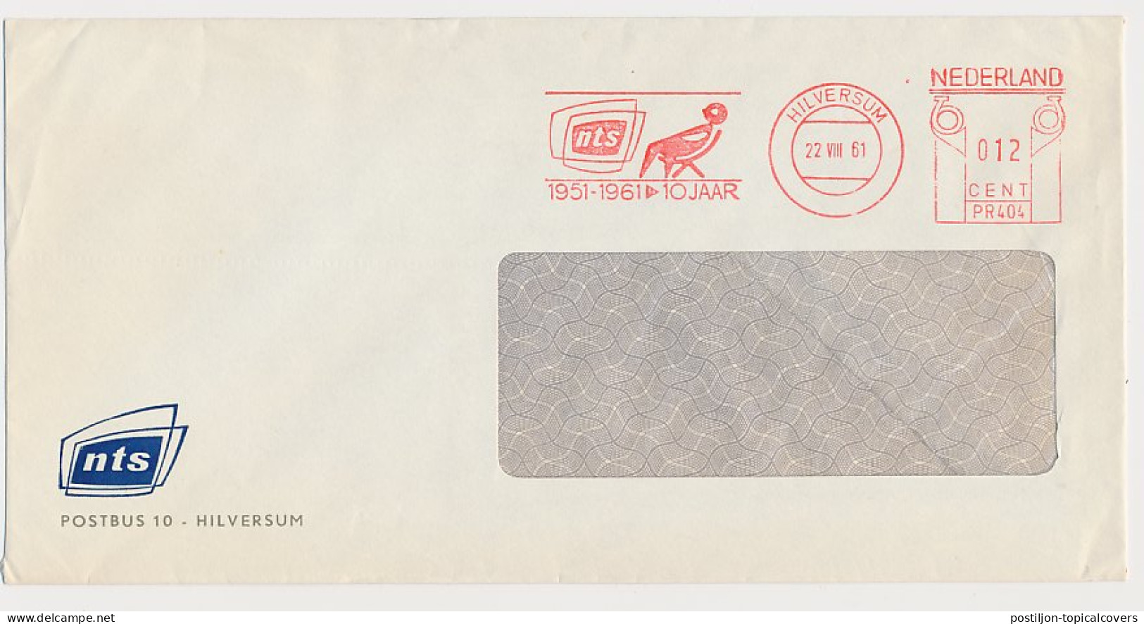 Meter Cover Netherlands 1961 10 Years NTS - Dutch Television Foundation - Hilversum - Non Classés