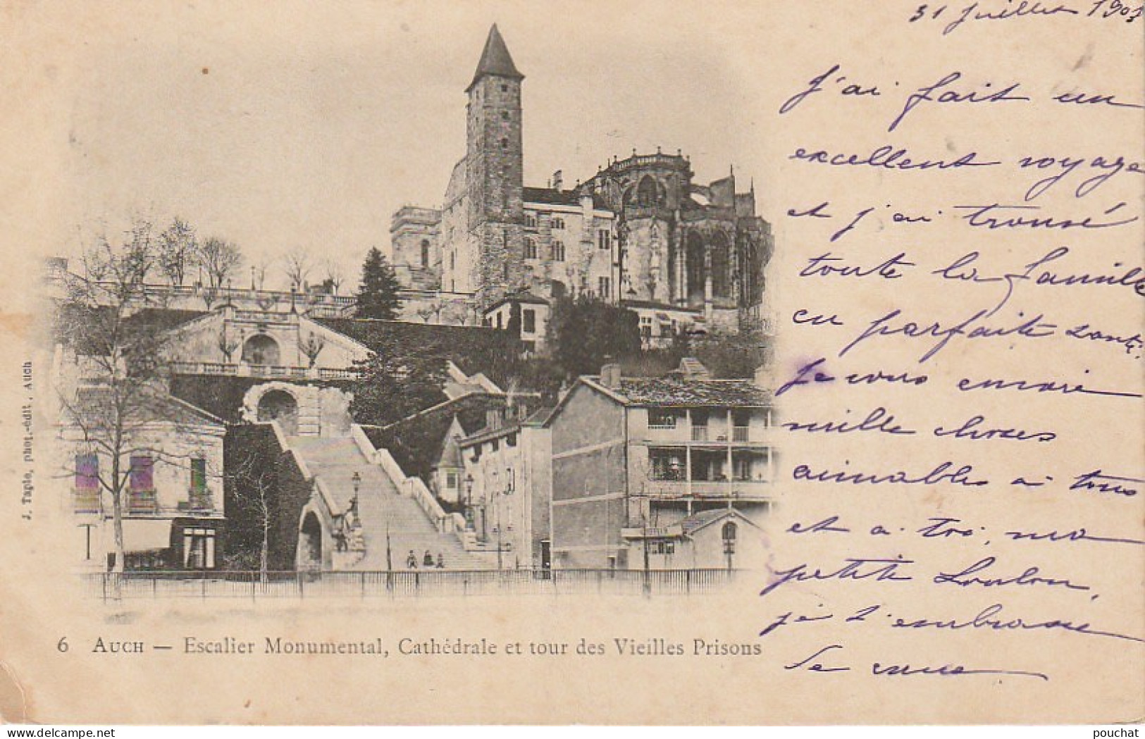 ZY 46-(32) AUCH - ESCALIER MONUMENTAL , CATHEDRALE ET TOUR DES VIEILLES PRISONS - 2 SCANS - Auch