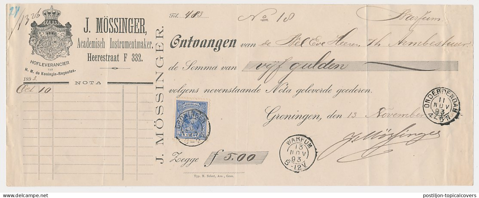 Em. 1891 Groningen - Onderdendam - Warfum - Kwitantie - Non Classés