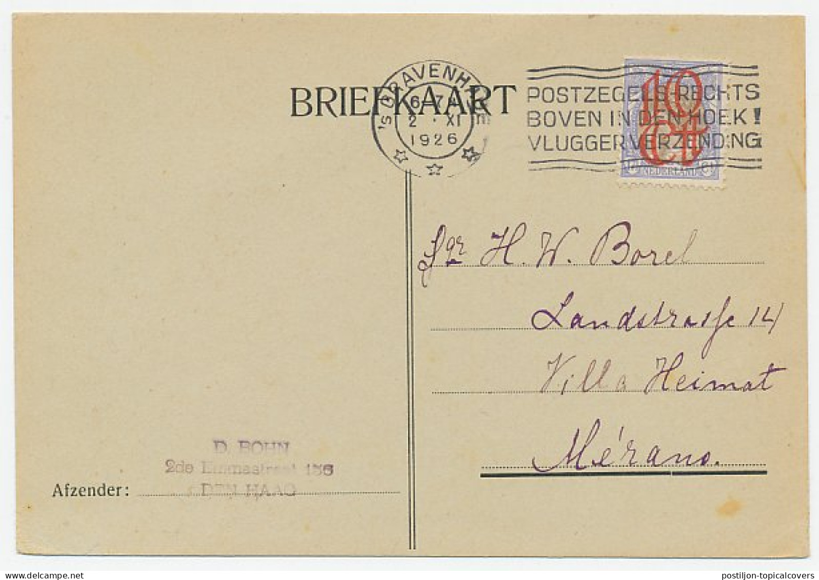 Em. Opruiming 1923 Den Haag - Merano Italie - Unclassified