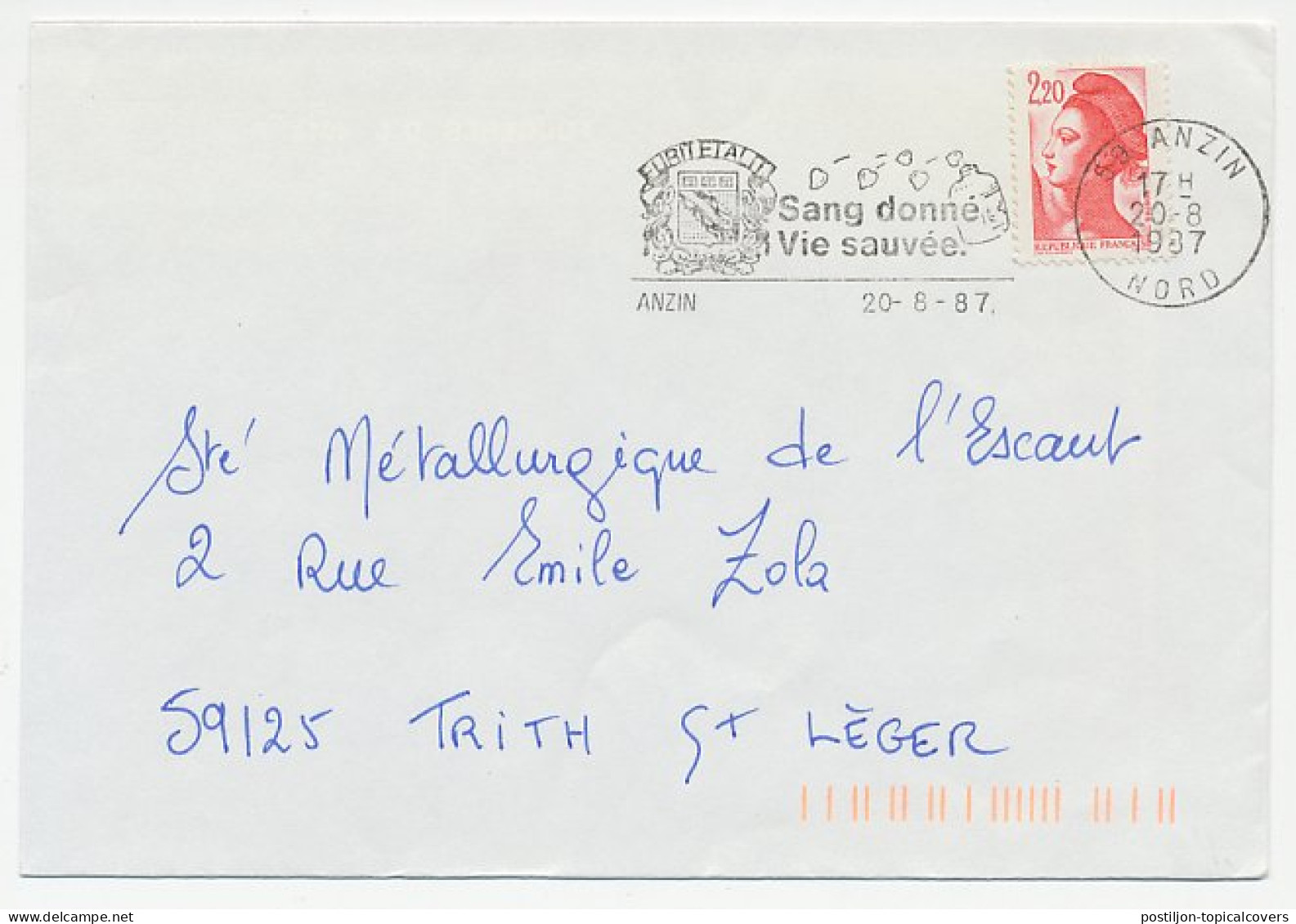 Cover / Postmark France 1987 Give Blood - Blood Donor - Autres & Non Classés