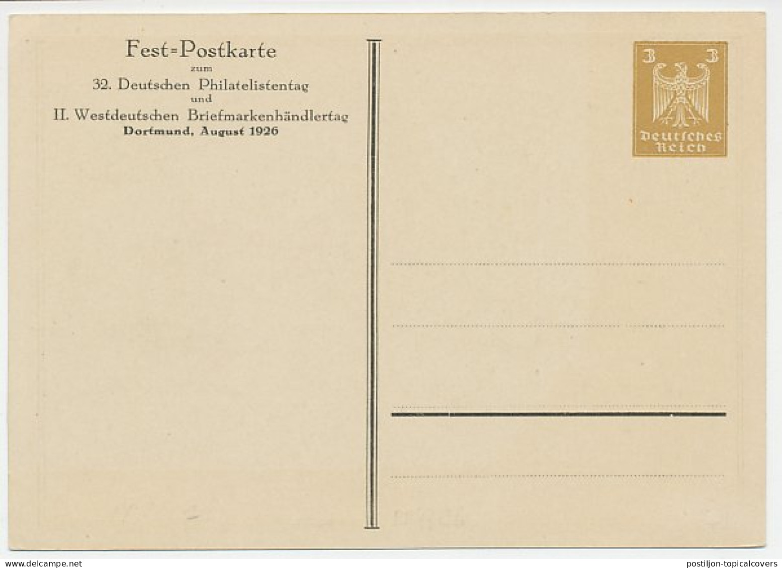 Postal Stationery Germany 1926 Philatelic Day Dortmund - Mail Coach - Sonstige & Ohne Zuordnung