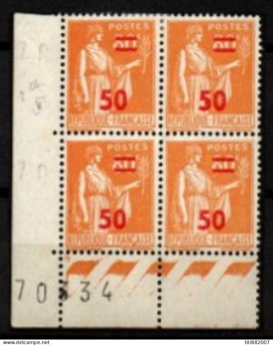 FRANCE    -   1940 .   Y&T N° 481*/**  Bloc De 4.  Point Rouge Dans Le 5 Du 2° Timbre - Unused Stamps