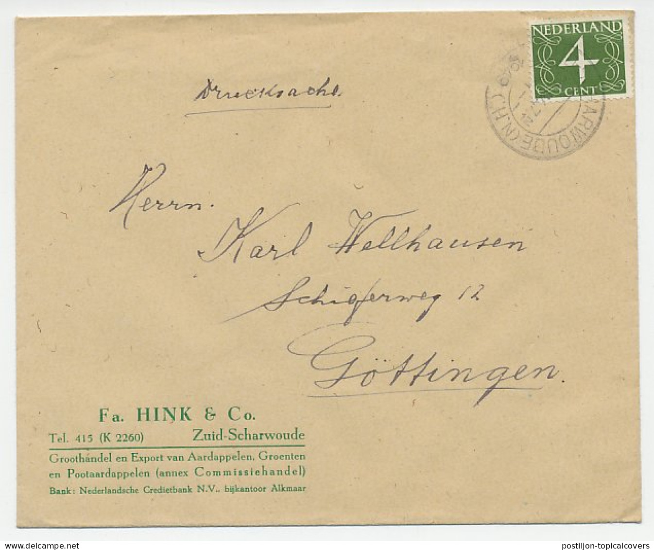 Firma Envelop Zuid Scharwoude 1949 - Aardappelen / Groente - Non Classés