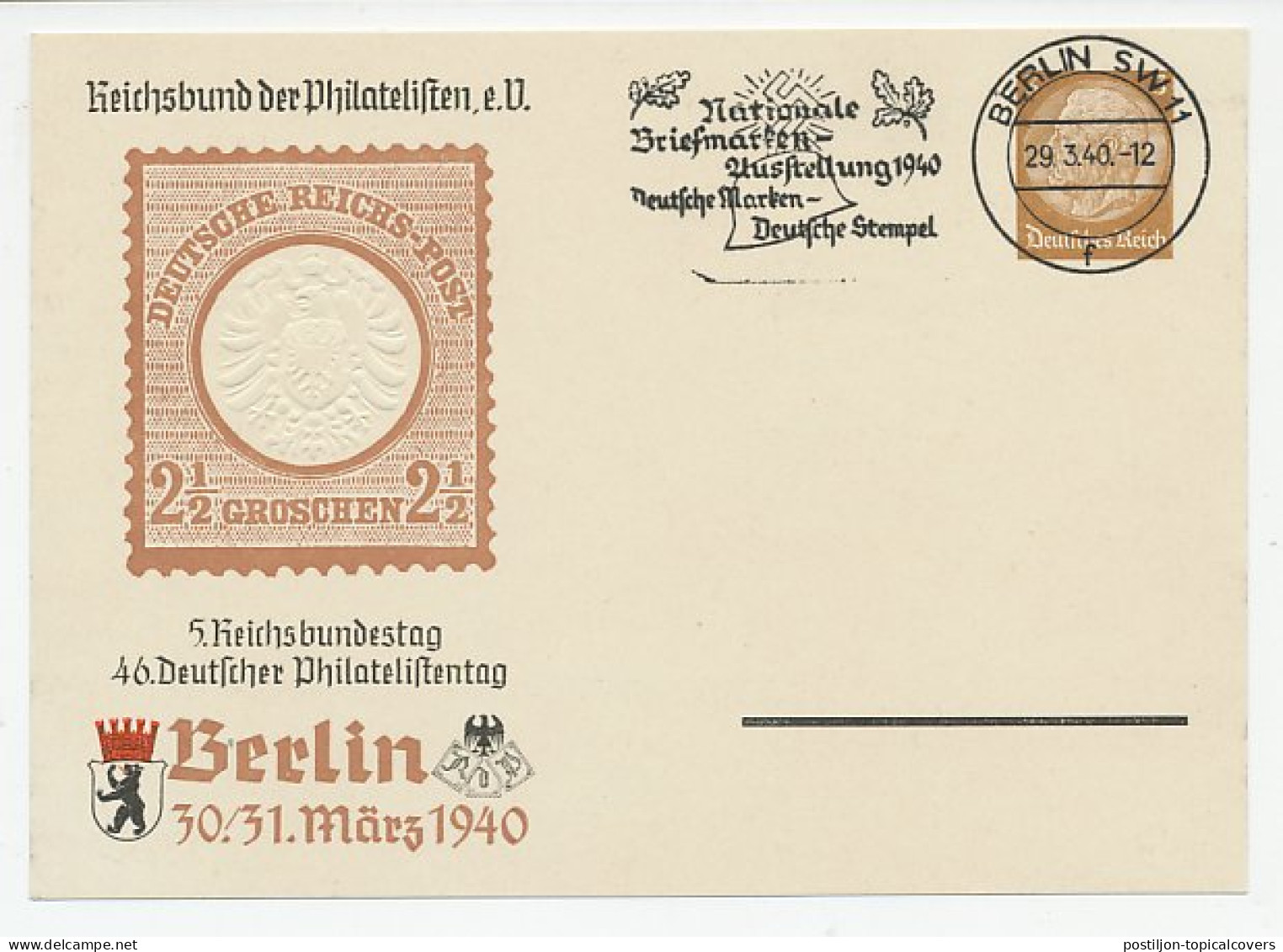 Postal Stationery Germany 1940 Philatelic Day Berlin - Philatelic Exhibition - Other & Unclassified