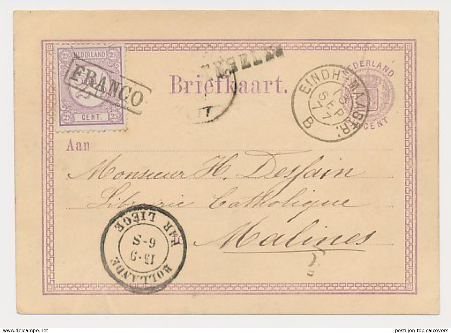 Tegelen - Trein Kleinrondstempel Eindhoven - Maastricht B 1877 - Lettres & Documents