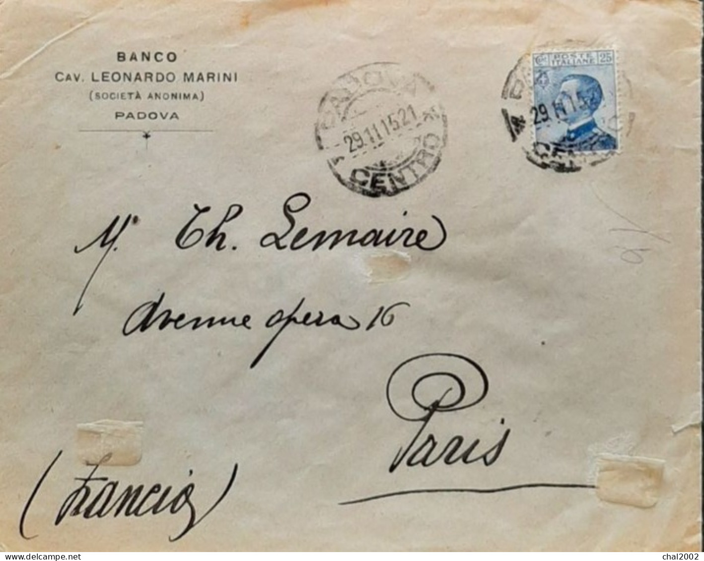 Enveloppe Du 29 Novembre 1915 Pour Paris - Briefe U. Dokumente