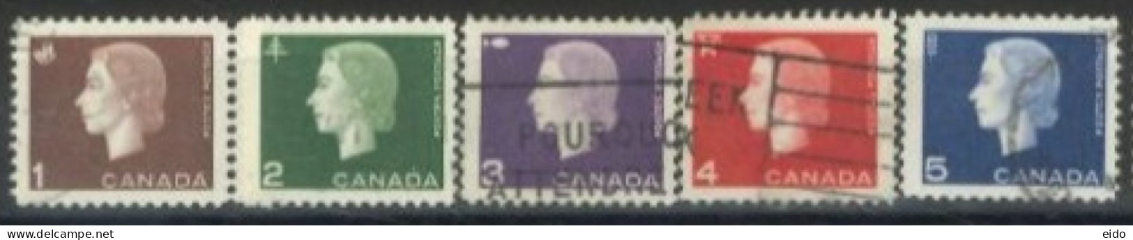 CANADA - 1962, QUEEN ELIZABETH II STAMPS & DIFFERENT SYMBOLS COMPLETE SET OF 5, USED. - Gebraucht