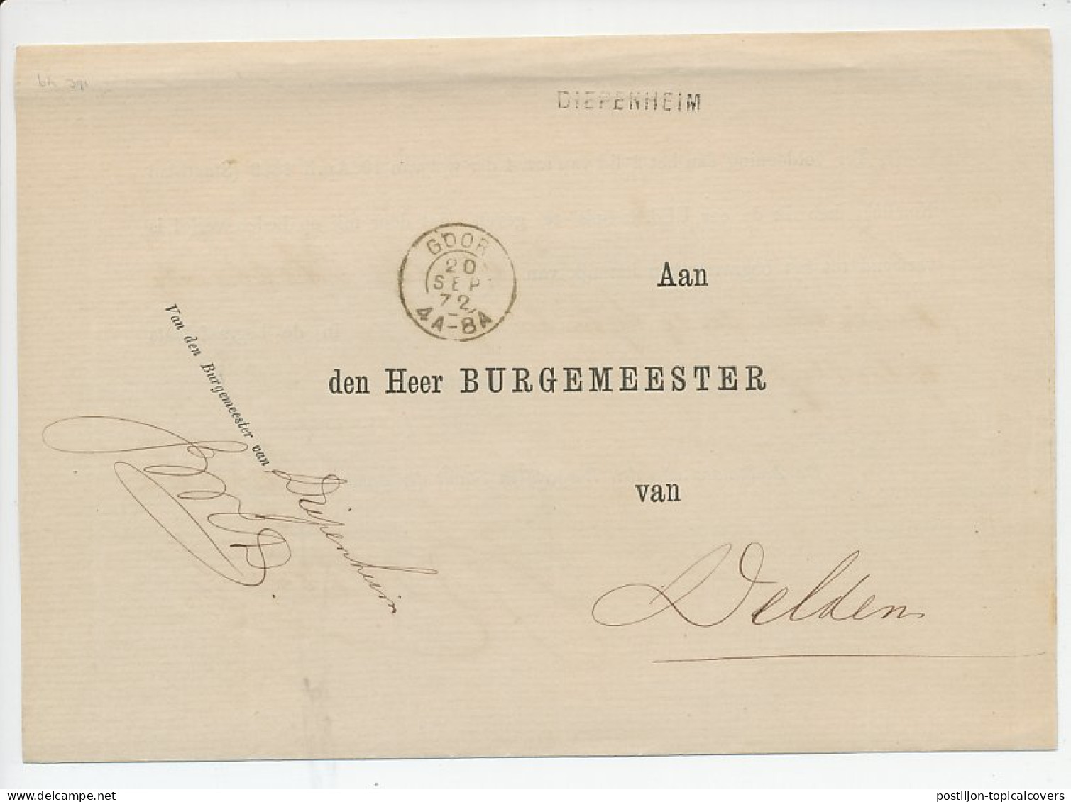 Naamstempel Diepenheim 1872 - Lettres & Documents