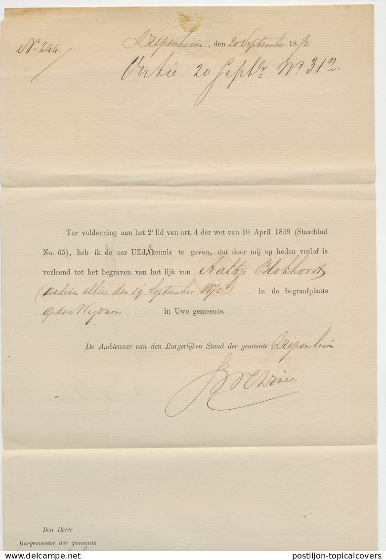 Naamstempel Diepenheim 1872 - Lettres & Documents