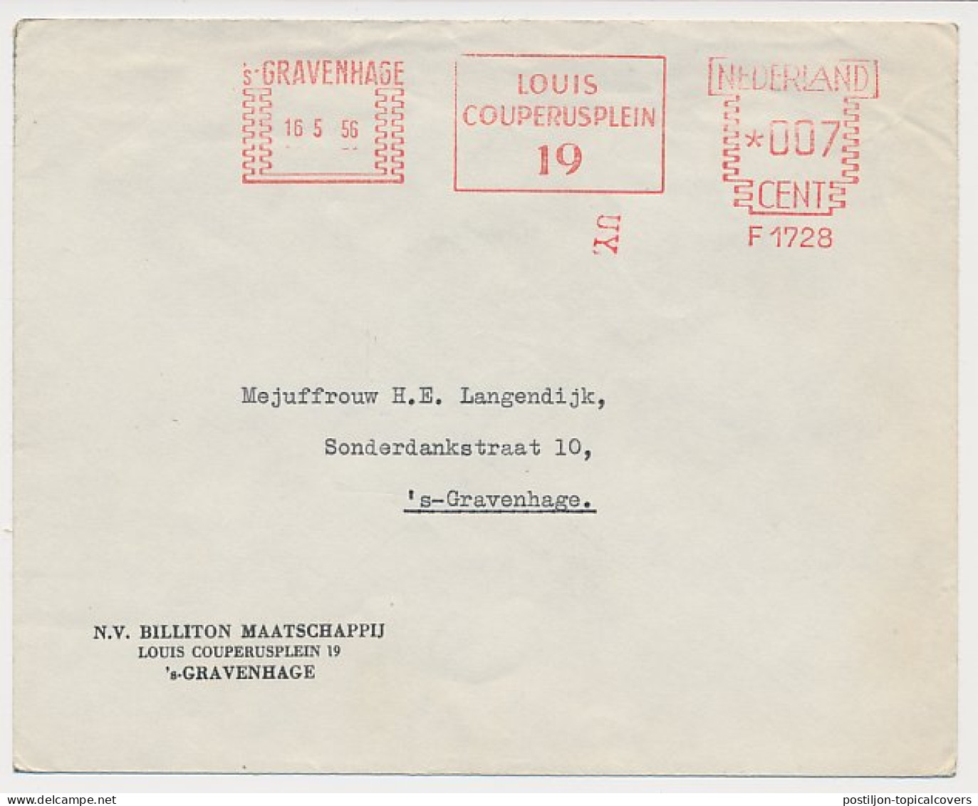 Meter Cover Netherlands 1956 Louis Couperus - Writer - Escritores