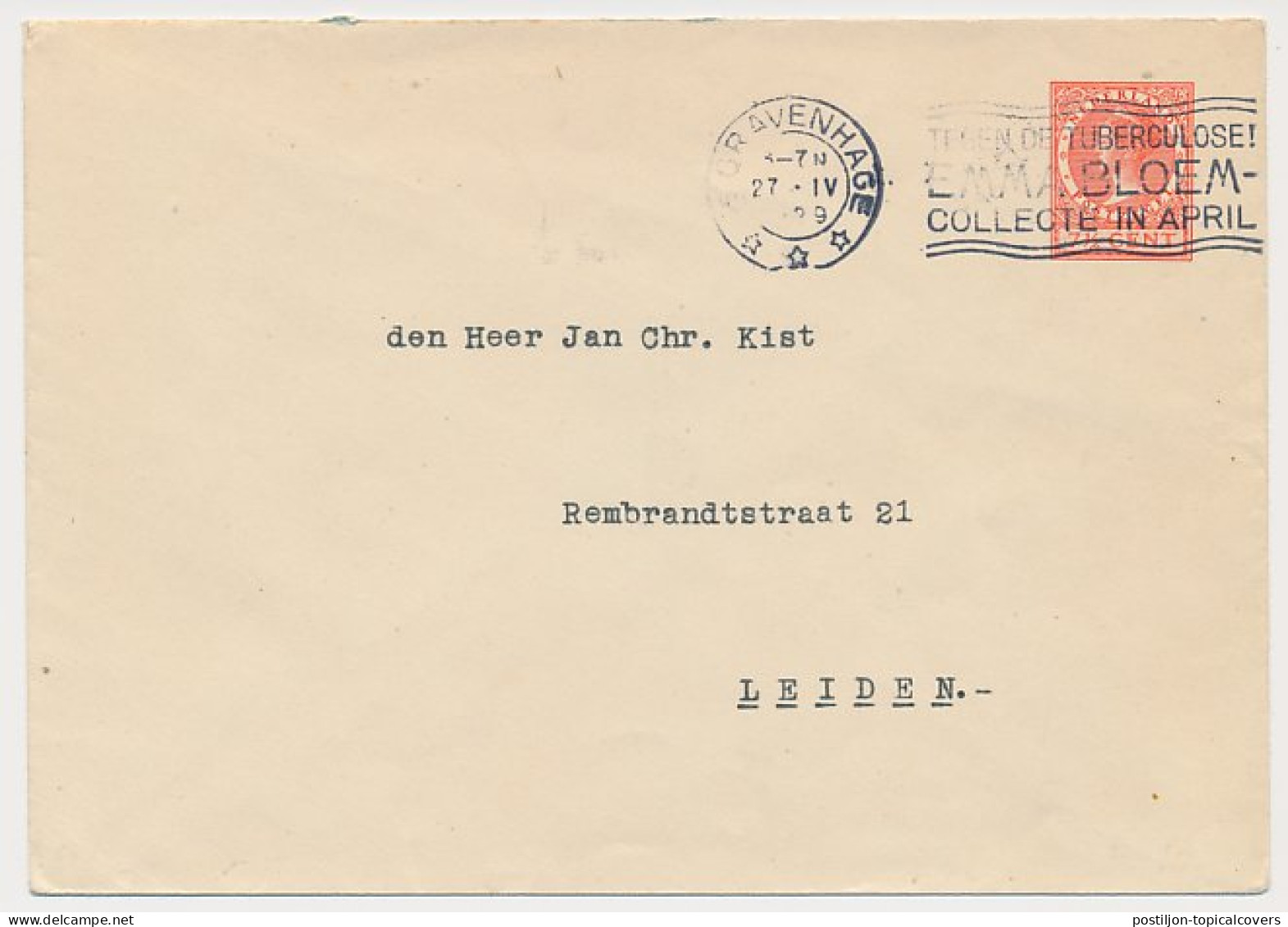 Envelop G. 22 Den Haag - Leiden 1929 - Postal Stationery