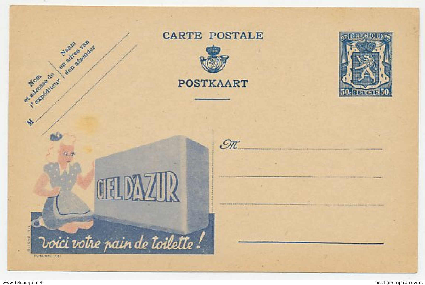 Publibel - Postal Stationery Belgium 1941 Soap - Ciel D Azur - Altri & Non Classificati