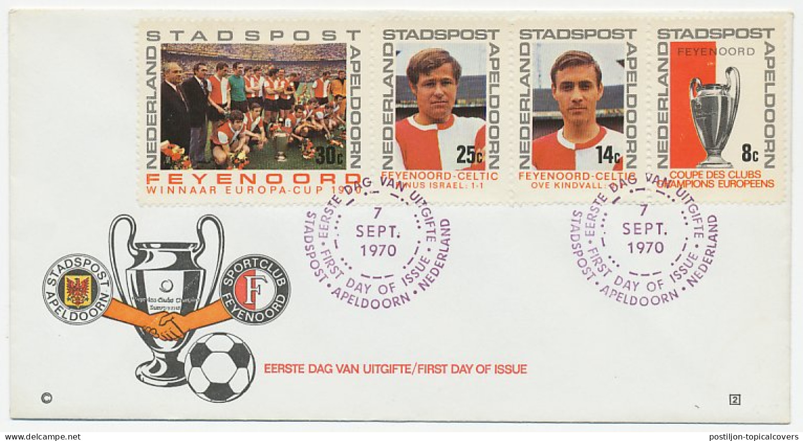 Cover / Postmark City Mail Netherlands 1970 European Championship Football - Feyenoord - Andere & Zonder Classificatie