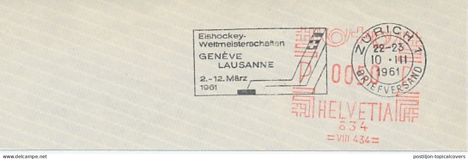 Postmark Cut Switzerland 1961 Ice Hockey - World Championships - Inverno