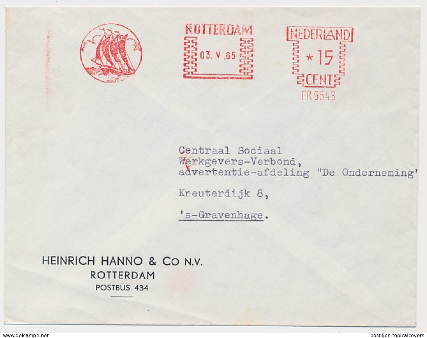 Meter Cover Netherlands 1965 Sailing Boat - Heinrich Hanno And Co. - Barche