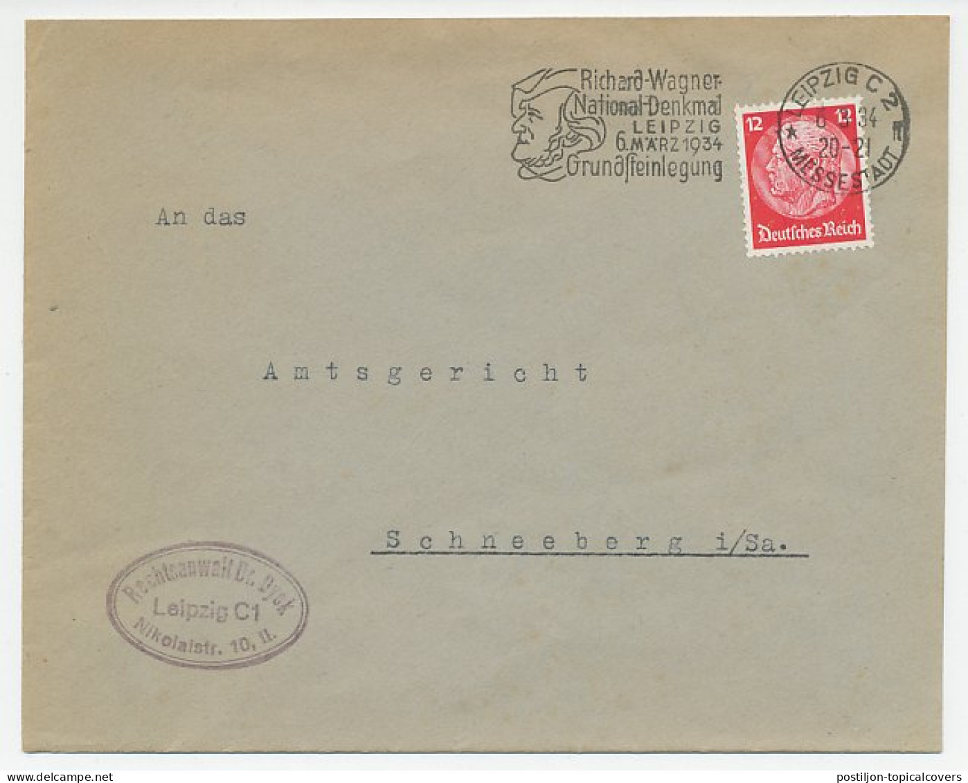 Cover / Postmark Germany 1934 Richard Wagner - Composer - Musique