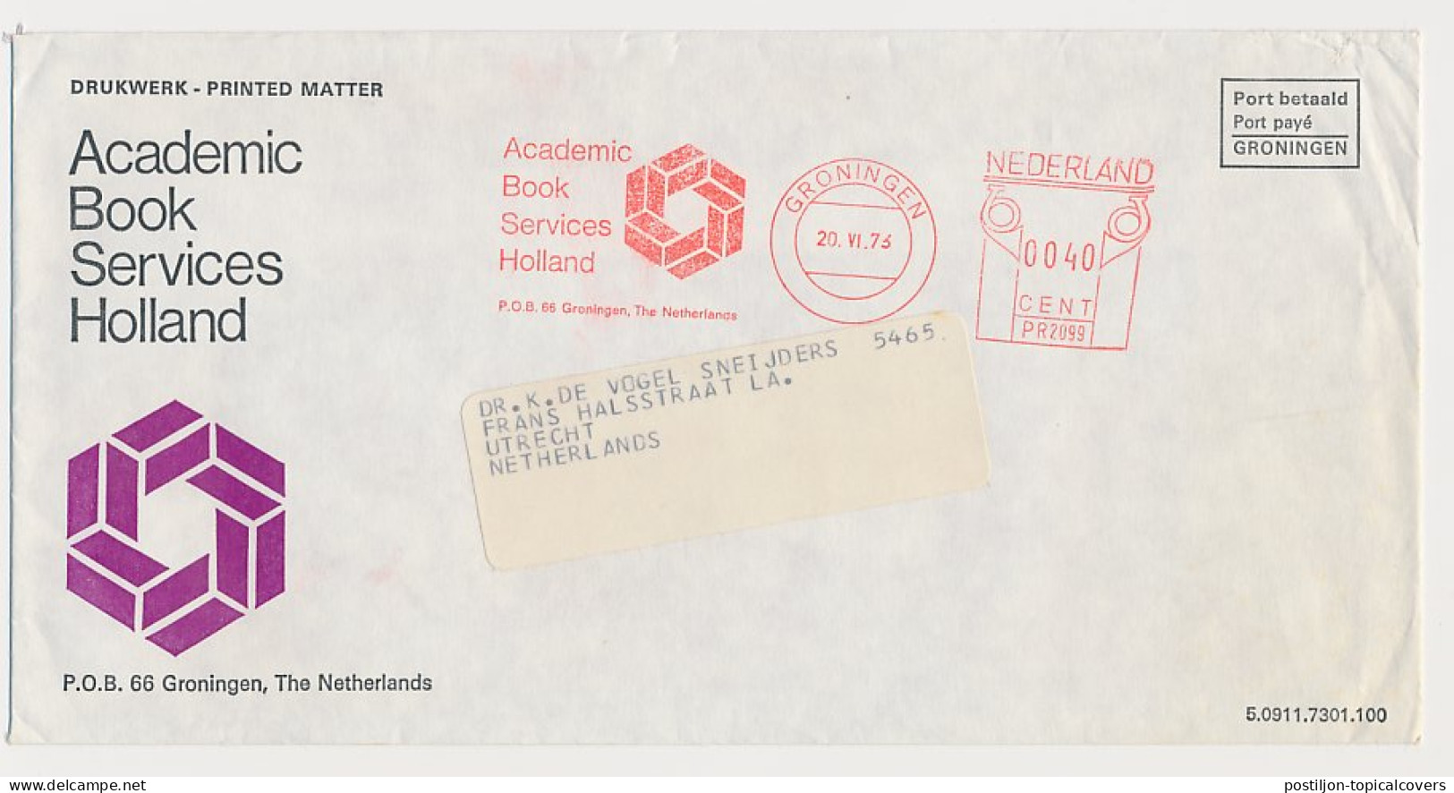 Meter Cover Netherlands 1973 Books - Academic Book Services Holland -  - Unclassified