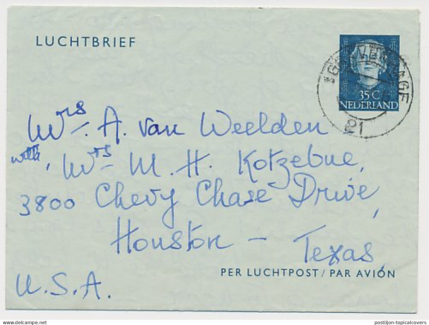 Luchtpostblad G. 4 A Gravenhage Houston USA 1953 - Postal Stationery