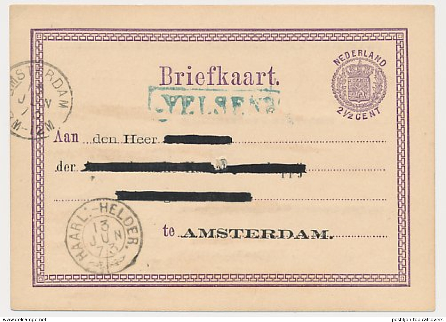 Stationstempel VELSEN - Amsterdam 1873 - Briefe U. Dokumente