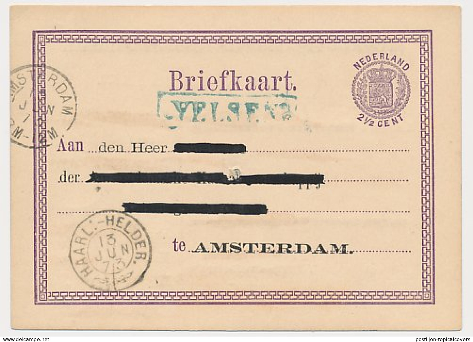 Stationstempel VELSEN - Amsterdam 1873 - Lettres & Documents