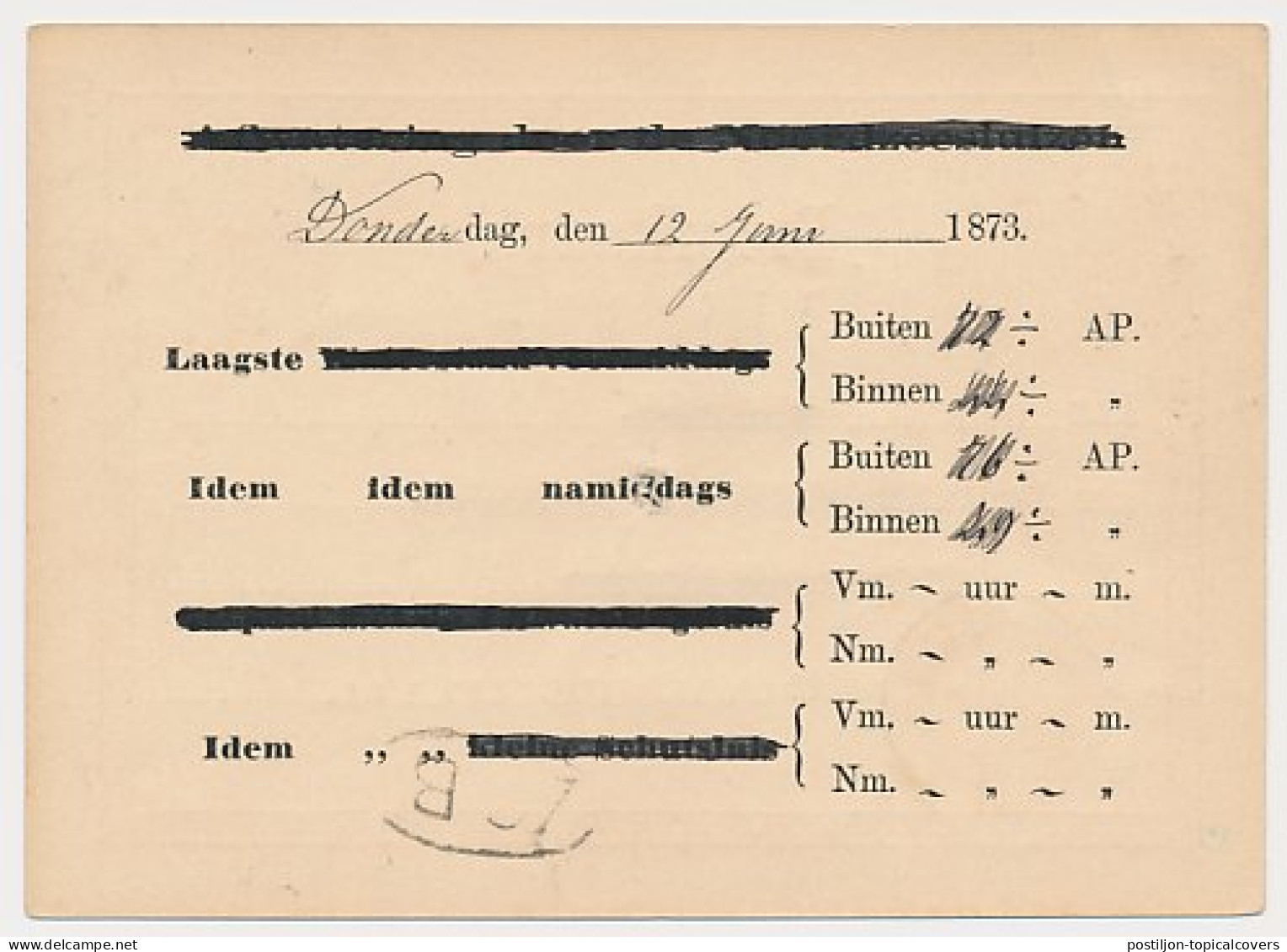 Stationstempel VELSEN - Amsterdam 1873 - Covers & Documents