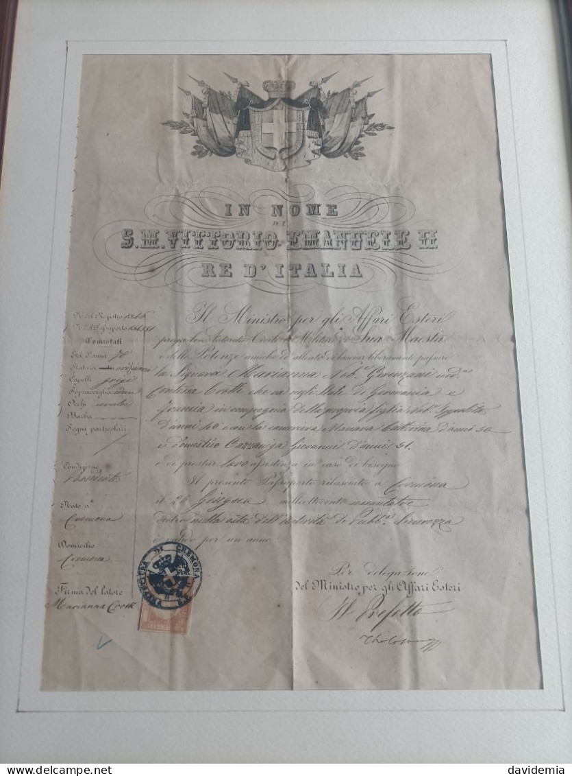 Passaporto Del 1873 Con Bollo Da Lire 10 - Historische Dokumente
