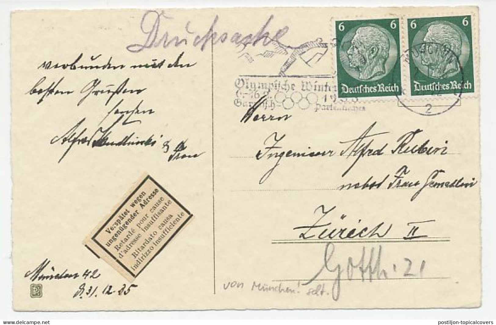 Card / Postmark Deutsches Reich / Germany 1936 Winter Olympic Games Garmisch Partenkirchen 1936 - Skiing - Otros & Sin Clasificación