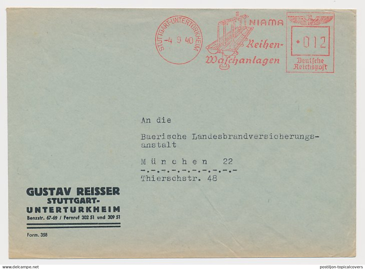 Meter Cover Deutsche Reichspost / Germany 1940 Washing Facilities - Altri & Non Classificati