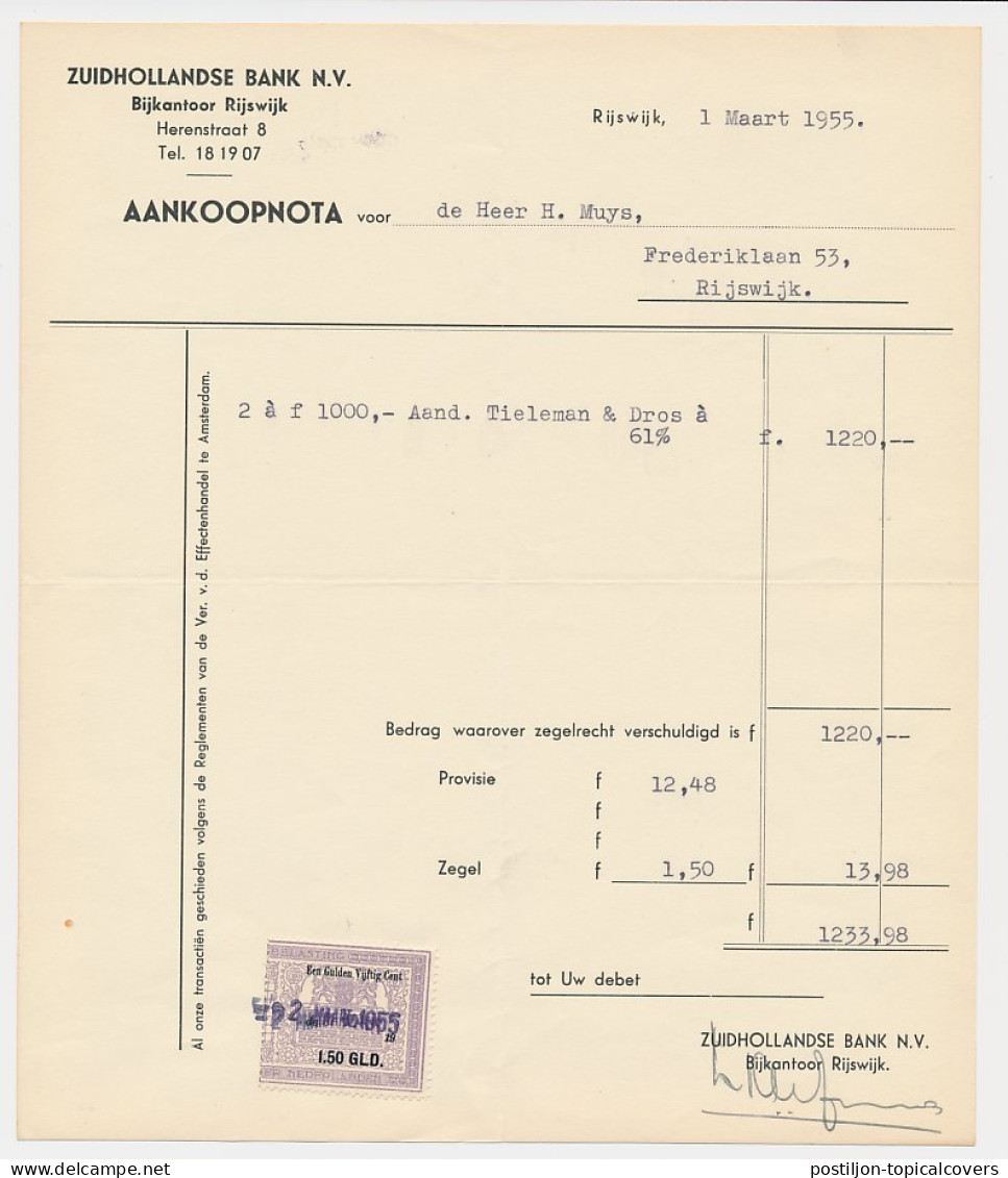 Beursbelasting 1.50 GLD. De 19.. - Rijswijk 1955 - Revenue Stamps