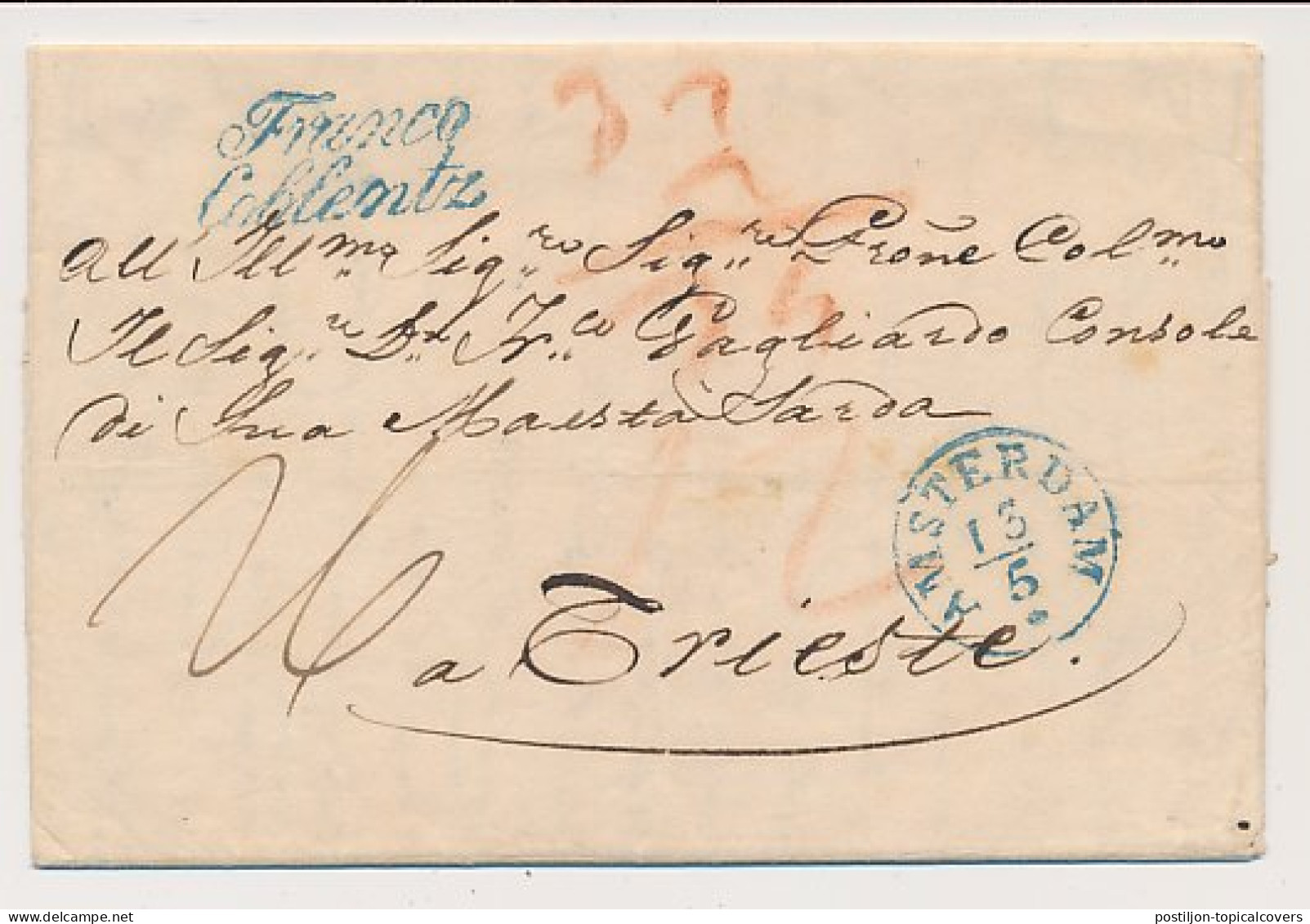 Amsterdam - Trieste Italie 1843 - Franco Coblentz - ...-1852 Precursores