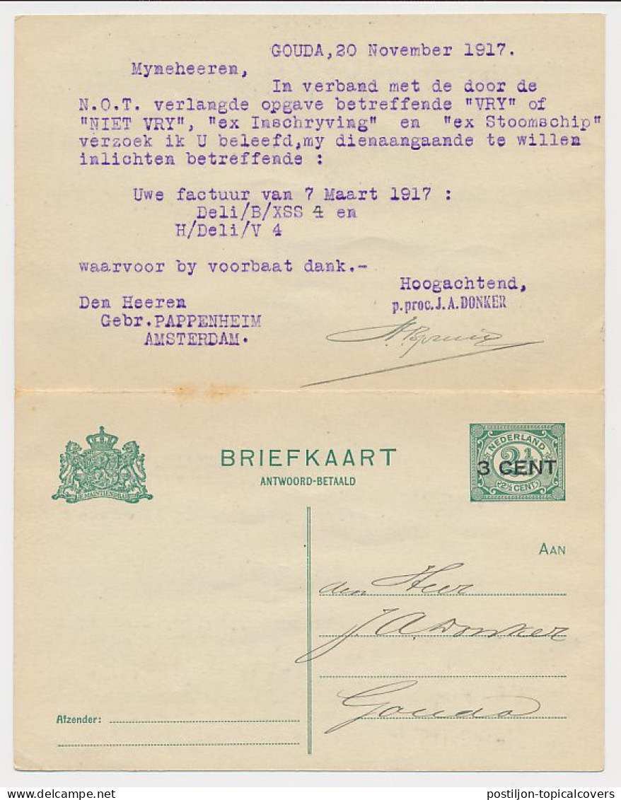 Briefkaart G. 97 I Gouda - Amsterdam 1917 - Postal Stationery