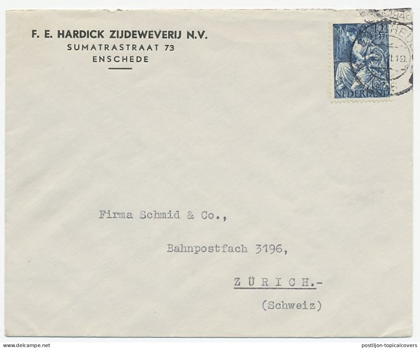 Em. Nationale Hulp 1946 Enschede - Zurich Zwitserland - Ohne Zuordnung
