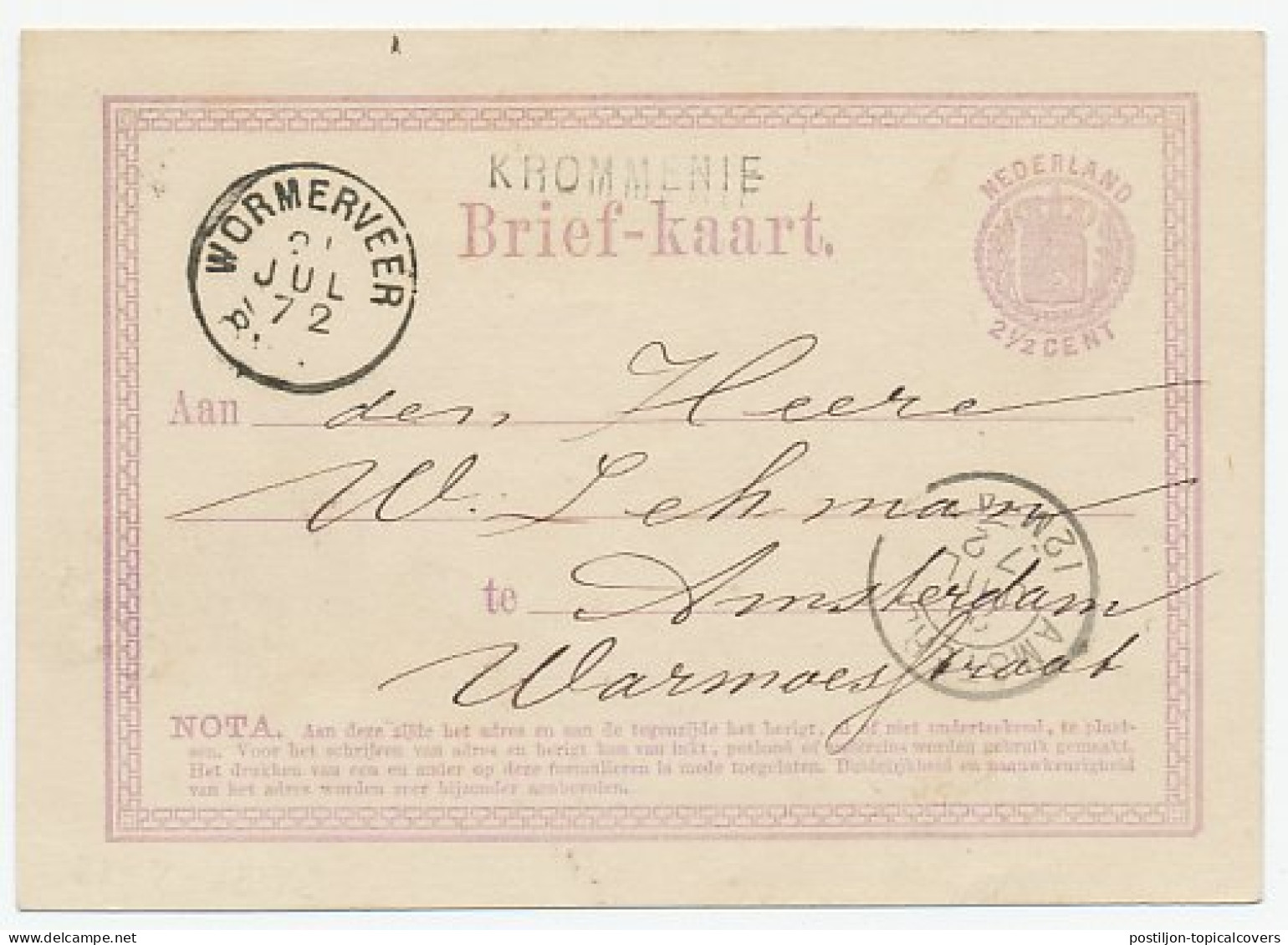 Naamstempel Krommenie 1872 - Lettres & Documents