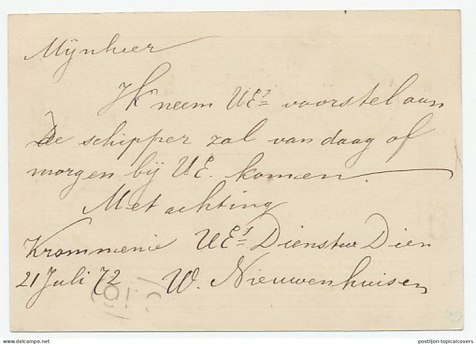 Naamstempel Krommenie 1872 - Briefe U. Dokumente