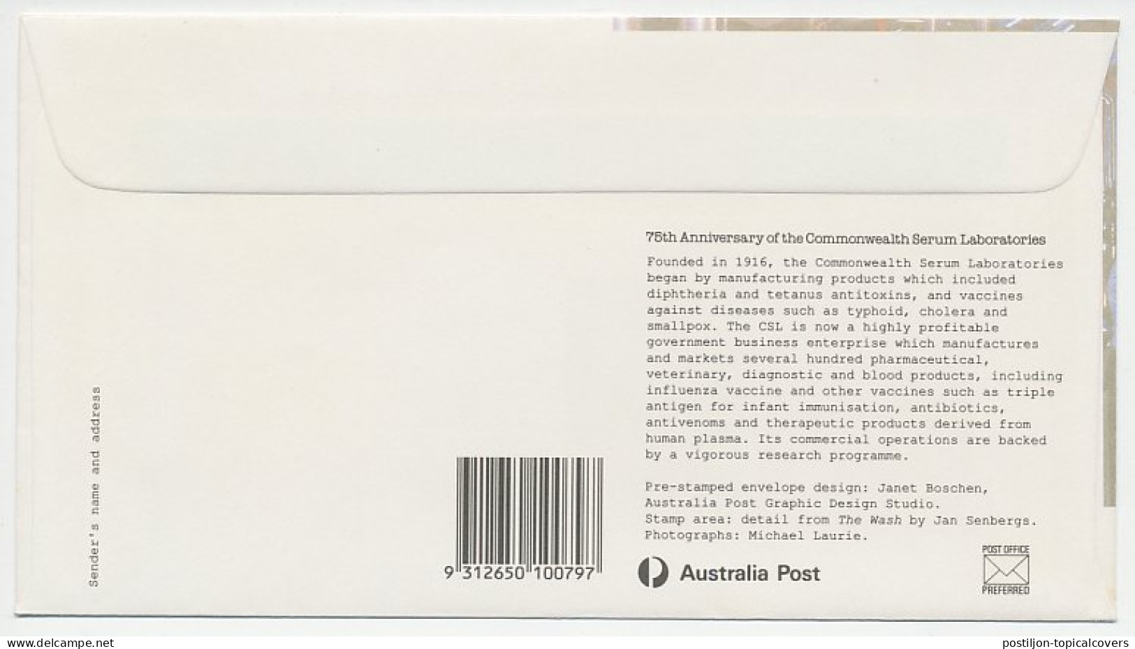 Postal Stationery Australia 1991 Serum Laboratories - Sonstige & Ohne Zuordnung